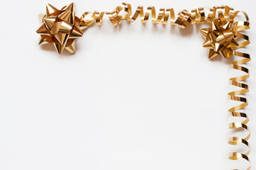 christmas background with golden bow and ribbon