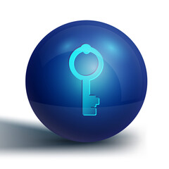 Blue Old key icon isolated on white background. Blue circle button. Vector.