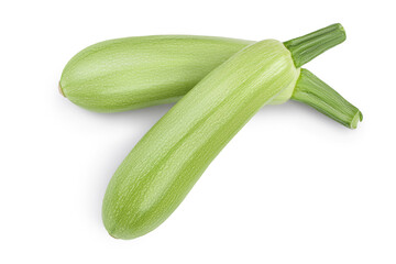zucchini or marrow isolated on white background with clipping path and full depth of field. Top view. Flat lay