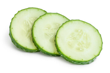 Sliced cucumber isolated on white background with clipping path and full depth of field,