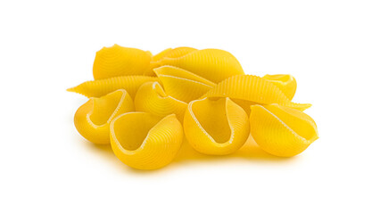 Fototapeta na wymiar Uncooked shell pasta on white background. High quality photo