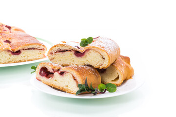 sweet baked yeast dough pie with berries