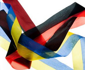 Isolated ribbons in Ukrainian national colors - obrazy, fototapety, plakaty
