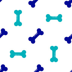 Blue Dog bone icon isolated seamless pattern on white background. Pets food symbol. Vector.