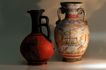 View to the most common greek souvenirs, the ceramic jugs
