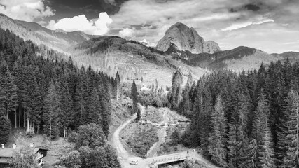 Fototapeta premium Beautiful aerial view of Dolomite Mountains in summer. Peralba Peak