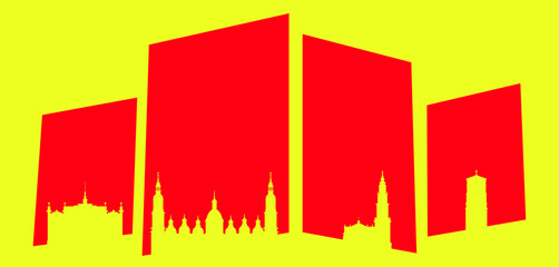 icon of buildings of zaragoza city in spain