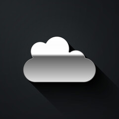 Silver Cloud icon isolated on black background. Long shadow style. Vector.