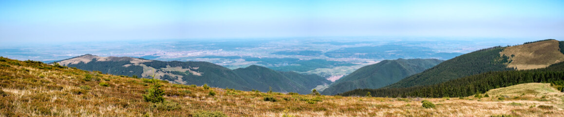 panoramic view over the Sibiu county taken from Prejba peak, Cindrel mountains, Romania