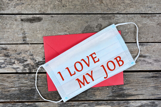 I love my job words on face mask - Powered by Adobe