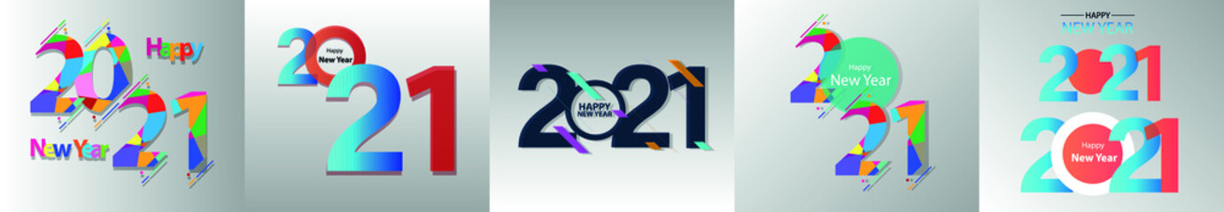 Set of 2021 happy new year signs. Collection of 2021 happy new year symbols. Vector illustration