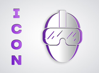 Paper cut Special forces soldier icon isolated on grey background. Army and police symbol of defense. Paper art style. Vector.