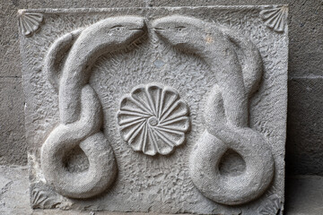 Marble Relief of the Rod of Asclepius, an Ancient Greek Symbol Associated with Medicine, at Ephesus, Turkey