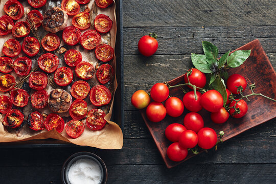 Fresh And Roasted Cherry Tomatoes.