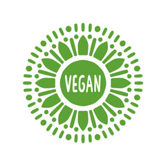 Vegan vector icon, food label, round symbol of eco lifestyle.