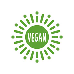 Vegan vector icon, food label, round symbol of eco lifestyle.