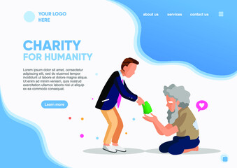 A rice man give money to the poor old man.