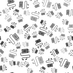 Black Museum audio guide icon isolated seamless pattern on white background. Headphones for excursions. Vector.