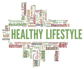 Healthy lifestyle vector illustration word cloud isolated on a white background.