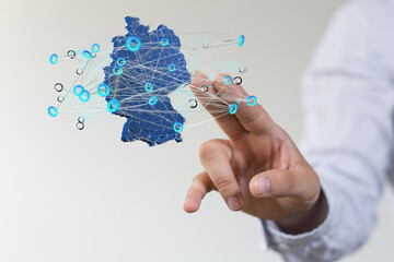 Abstract of germany map network, internet and global connection concept, Wire Frame 3D mesh polygonal network line, design sphere, dot and structure.
