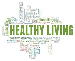 Healthy living vector illustration word cloud isolated on a white background.