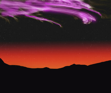 Northern lights or the auroa borealis over a valley'