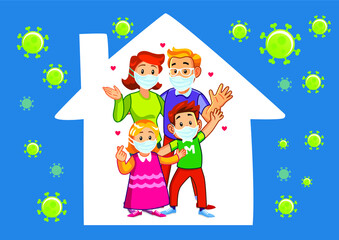 Fototapeta na wymiar happy family in the house protected by corona virus