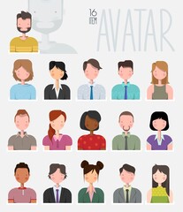 Business people avatar set. User pic, different human face icons for representing person in a video game, Internet forum, account. Vector flat style cartoon illustration isolated on white background