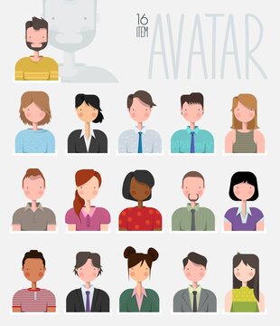 Business people avatar set. User pic, different human face icons for representing person in a video game, Internet forum, account. Vector flat style cartoon illustration isolated on white background