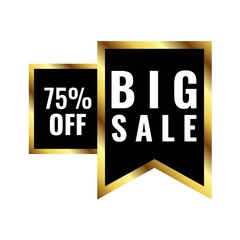 Big Sale 75% off banner vector design. black and golden banner sale design.