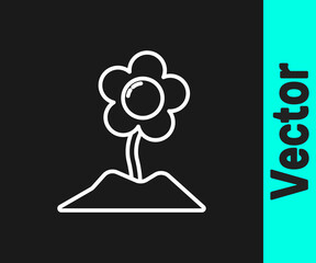 White line Flower icon isolated on black background. Vector Illustration.