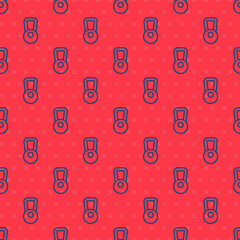 Blue line Kettlebell icon isolated seamless pattern on red background. Sport equipment. Vector Illustration.