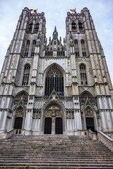 Detail of St. Michael and St. Gudula Cathedral in Brussels, Belgium. Cathedral of St. Michael and St. Gudula - Roman Catholic church on the Treurenberg Hill.