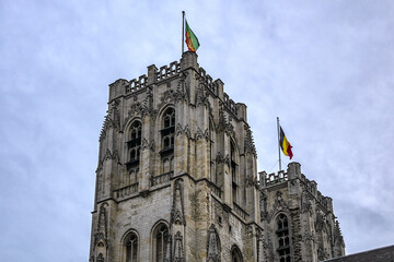 Detail of St. Michael and St. Gudula Cathedral in Brussels, Belgium. Cathedral of St. Michael and...