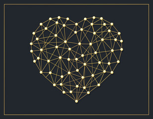 Golden heart connected from lines and dots design template