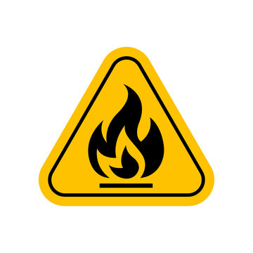 flammable materials warning sign, caution fire sign yellow, gas hazard symbol, attention fire hazard icon, triangle flame warning sign