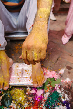 Mayian turmeric ceremony during a sikh wedding
