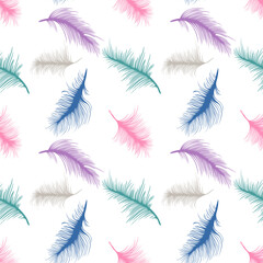 seamless pattern with multicolored feathers; vector abstract background