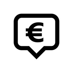 euro currency symbol in speech bubble square black for icon, euro money for app symbol, simple flat euro money, currency digital euro coin for financial concept