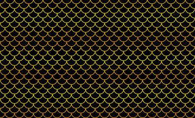 mermaid golden pattern, fish scale pattern golden art line on black background, mermaid tail pattern gold line art for decoration © cgdeaw
