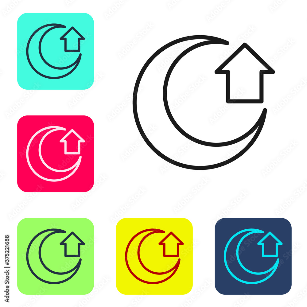 Poster black line moon icon isolated on white background. set icons in color square buttons. vector.