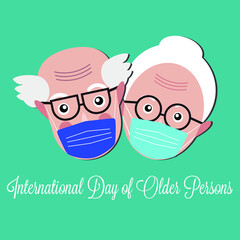 International day of the older person after quarantine. Card template with cute grandma and grandpa in masks. Vector illustration for web, greeting card, invitation, banner, print, social media post.