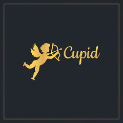 Golden cupid and lettering composition design template