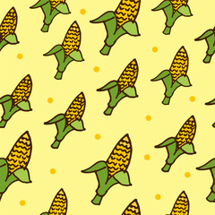 Seamless background pattern, corn vector. Hand drawn corn vector. Modern scribble for kids. Colorful doodle art for kids, paper, wallpaper, print, fabric and wrapping gift. Simpe sketching with pen. 