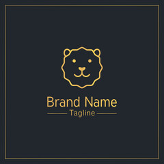 Cute bear golden outline logo design template