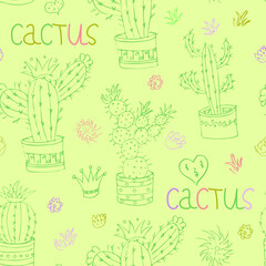 seamless pattern with cute cacti - vector illustration, eps