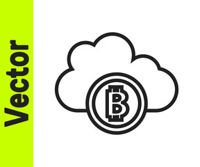 Black line Cryptocurrency cloud mining icon isolated on white background. Blockchain technology, bitcoin, digital money market, cryptocoin wallet. Vector.