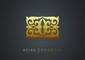 Golden ornament of curls and spirals on black background. 3d ramadan islamic round pattern elements. Geometric logo template set. Circular ornamental arabic symbols. Vintage floral seamless pattern.