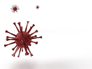 3d render of red coronavirus model in white background with space for text