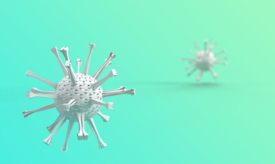 3d render of coronavirus model in cyan gradient background with space for text
